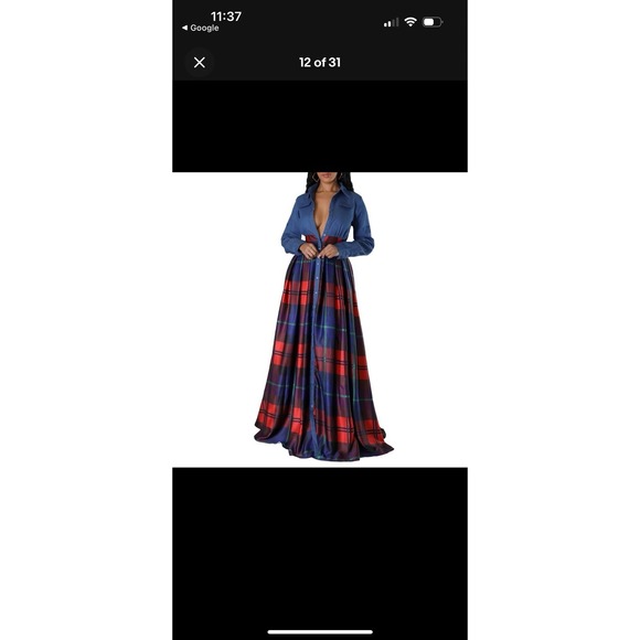 V Neck Elegant Denim Long Dress Elastic Waist Belted Party Cocktail Maxi Dresses - Picture 3 of 6